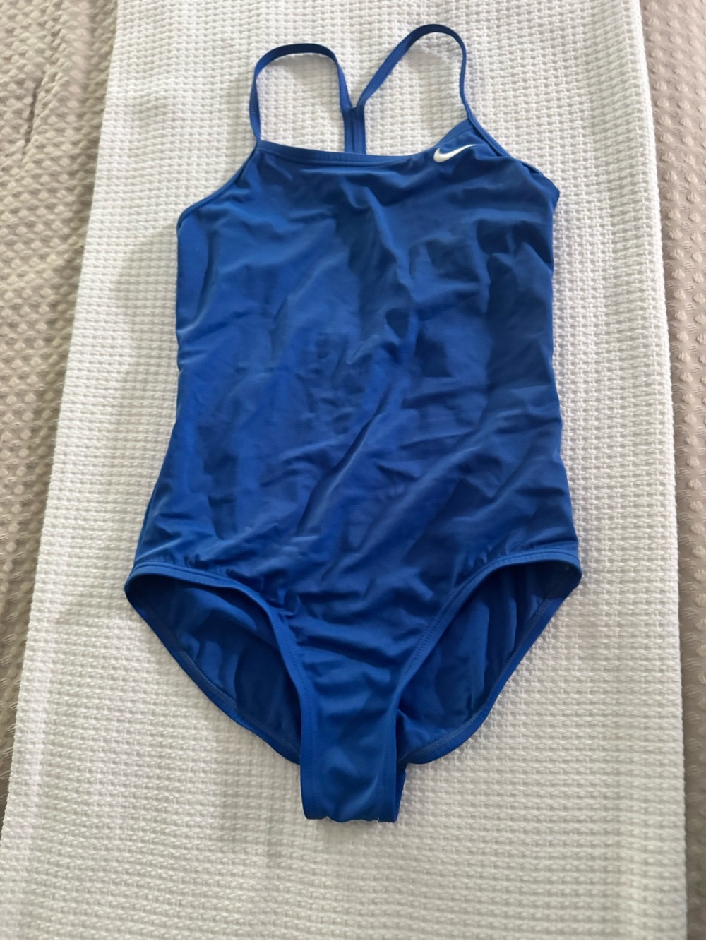 Nike Kids Blue One-Piece Swimsuit with White Swoosh